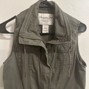 AMERICAN RAG OLIVE VEST-Zip Up Jacket Gathered Waist-Size‎ XS